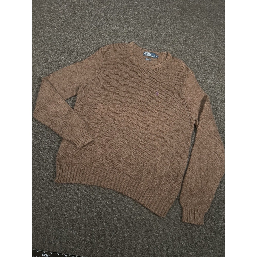 Vintage Polo Ralph Lauren Sweater Men's XL Brown Linen Cotton Preppy Pony